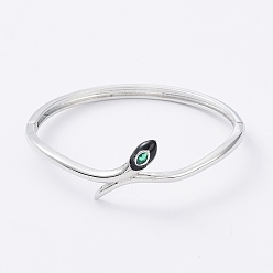 Platinum Enamel Snake Hinged Bangle with Cubic Zirconia, Brass Jewelry, Platinum, Inner Diameter: 2x2-1/4 inch(5.05x5.8cm)