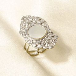 Нержавеющая Сталь Цвет 304 Открытые кольца-манжеты из нержавеющей стали с натуральными ракушками для женщин, самородки, цвет нержавеющей стали, 35 мм, внутренний диаметр: 17 мм