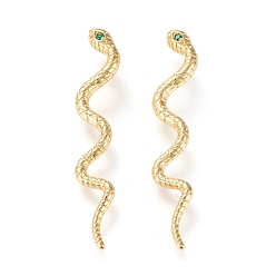 Golden Brass Micro Pave Cubic Zirconia Big Pendants, Long-Lasting Plated, Snake Shape, Golden, 69x16x4mm, Hole: 4.7x3.7mm