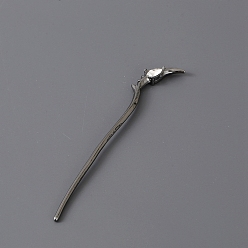 Gunmetal Alloy Rhinestone Hair Sticks for Women, Gunmetal, 160x22mm