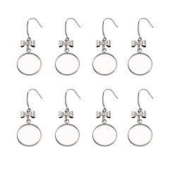 Color de Acero Inoxidable 316 ganchos quirúrgicos para pendientes de acero inoxidable, con bandejas colgantes en blanco, configuración plana y redonda para cabujón, color acero inoxidable, 53 mm, bandeja: 18 mm, pin: 0.7 mm