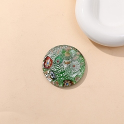 Lime Green Handmade Lampwork Pendants, Flat Round, Lime Green, 41mm