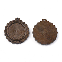 Кокосово-Коричневый Деревянная подвеска кабошон настройки, подвесная база, цветок, кокосового коричневый, лоток : 25 мм, 39.5x37.5x5.5 мм, отверстие : 2.5 мм