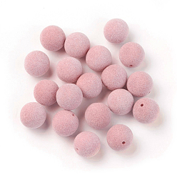 Pink Flocky акриловыми шариками, половине просверлил, круглые, розовые, 8 мм, отверстие : 1.4 мм