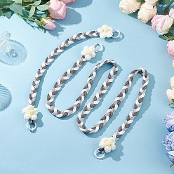 Серый 2 шт. 2 стили полиэстер и спандекс шнуры веревки подвесные украшения, с хлопковым цветком и окрашенными распылением кольцами из сплава пружинного затвора, серые, 400~1200x17x6 мм, 1 шт / стиль