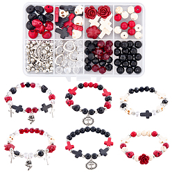 (52) Непрозрачная лаванда Наборы для самостоятельного изготовления крестового браслета, в том числе окрашенные синтетические бирюзовые бусины, Стеклянные бусины, подвески из сплава и латуни, разноцветные, 10x8x10 мм, отверстие : 1 мм