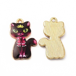 Темно-Розовый Стойки подвески обшивки сплава, напечатанный, без свинца, без кадмии и без никеля, кошачье очарование, золотой свет, темно-розовыми, 23x14x2 мм, отверстие : 1.6 мм