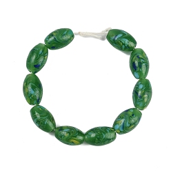 Зеленый Непрозрачные бусины лэмпворк ручной работы, овальные, зелёные, 19~21x12~13 мм, отверстие : 2~3 мм