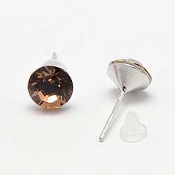 221_Lt. Smoked Topaz Aretes de cristal austriaco, con 925 pendientes de plata de ley, 221 _lt. topacio ahumado, 16x7 mm, pin: 0.8 mm