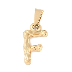 Letter F 304 Stainless Steel Pendants, Bamboo Style, Letter, Golden Color, Letter.F, 19x11x3mm, Hole: 3x7mm