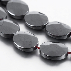 Non-magnetic Hematite Non-magnetic Synthetic Hematite Beads Strands, Beads Strands, Faceted, Oval, 10x8x3.5mm, Hole: 1mm, about 40pcs/strand, 15.7 inch(40cm)