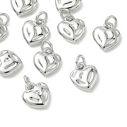 Real Platinum Plated SHEGRACE Brass Pendants, Heart Charms, Cadmium Free & Lead Free & Nickel Free, with Jump Ring, Real Platinum Plated, 9x8x2.5mm, Hole: 2.5mm