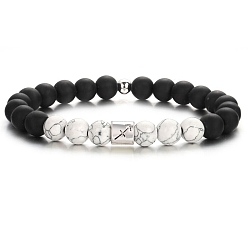 Sagittarius Constellation Theme Natural Howlite & Black Stone Stretch Bracelets, with Alloy Beads, Sagittarius, 8-5/8 inch(22cm)