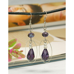 Mixed Color Trendy Glass Teardrop Dangle Earrings, with Brass Oval Rings and Brass Earring Hooks, Mixed Color, 64mm