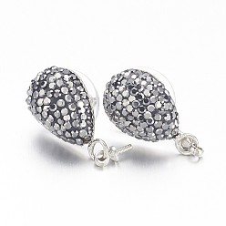 Платина Изделия из латуни, с полимерной глиной стразами, слеза, платина, 19.5x11x6.5 мм , штифт: 0.7 мм