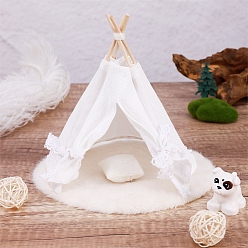Белый Тканевая кемпинговая палатка миниатюрные украшения, с деревянными палками, аксессуары для кукольного домика с микро-ландшафтом, притворяясь опорными украшениями, белые, 130 мм