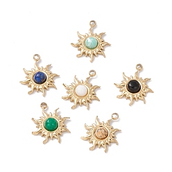 Смешанные камни Природные каменные смешанные подвески, с ионным покрытием (ip) настоящее 24k позолота 304 выводы из нержавеющей стали, очарование солнца, смешанные окрашенные и неокрашенные, 15~16x12~13x3.5 мм, отверстие : 1 мм