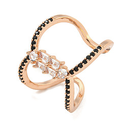 Розовое Золото Открытые манжеты из латуни с микро-паве и кубическим цирконием для женщин, без кадмия и без свинца, долговечный, розовое золото , 17.5 мм, регулируемый