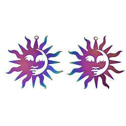 Rainbow Color Ионное покрытие (ip) 201 филигранные подвески из нержавеющей стали, гравированные металлические украшения, солнце, Радуга цветов, 40x38x0.3 мм, отверстие : 1.6 мм