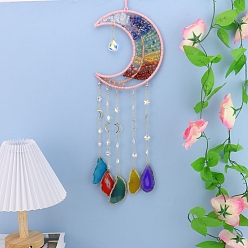 Смешанные камни Ловец солнца в форме луны, обмотанный медной проволокой из натуральной смеси каменной крошки., Декоративное украшение для окна из стекла и натурального агата для дома., 670x180x14 мм