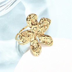 Золотой 304 открытые кольца-манжеты из нержавеющей стали для женщин, цветок, золотые, размер США 6 1/4 (16.7 мм)