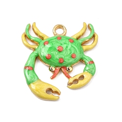 Lawn Green 304 Stainless Steel with Enamel Pendants, Crab Charms, Golden, Lawn Green, 27.5x26x4.5mm, Hole: 2.8mm