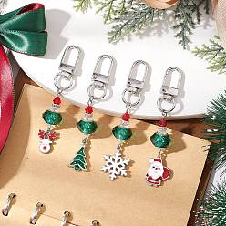 Платина Рождественская серия сплав эмаль и стеклянные бусины подвеска украшение, с поворотными застежками сплава, платина, 76~84 мм, 4 шт / комплект