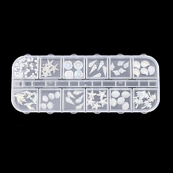 Синий 12 Сетки, морская тематика, кабошоны из смолы, ногтей декоративные аксессуары, разнообразные, синие, 2~10.5x2~8.5x2~4.5 мм