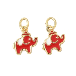 Красный Латунь эмаль прелести, очарование слона, с целью перехода в кольце, без свинца и без кадмия, долговечный, стойки покрытие, реальный 18 k позолоченный, красные, 11.5x11x1.5 мм, отверстие : 3.4 мм