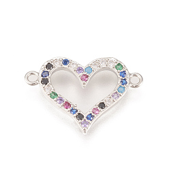 Платинированный Латунные микро проложить кубических ссылки циркония, долговечный, без свинца, без кадмии и без никеля, сердце, красочный, Реальная платина, 13x19x1.5 мм, отверстие : 1.2 мм