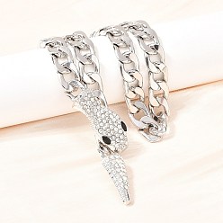 Платина Сплав горный хрусталь змея кубинские звенья цепи ожерелья для женщин, платина, 19.69 дюйм (50 см)