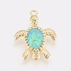 Бирюза Соединители звеньев синтетического опала, с латунной фурнитурой , черепаха, золотые, бирюзовые, 17x13x2 мм, отверстие : 1 мм