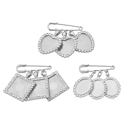 Платина 3 шт. 3 стили сплава страз брошь основа, стальные булавки для брошей, сердце, овал и квадрат, платина, 55~57 мм