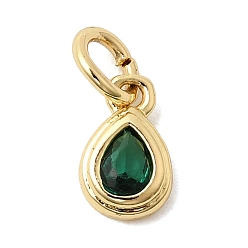 Зеленый Латунь прелести циркония кубической, слезинки, без кадмия и без свинца, реальный 18 k позолоченный, долговечный, зелёные, 8.5x5.5x2.5 мм, отверстие : 3 мм