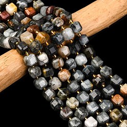 Орлиный Глаз Камень Натуральный орлиный глаз бусы, с бисером, граненый стол, вырезанный куб, 8~9.3x8~9.3x8~9.3 мм, отверстие : 0.6 мм, около 38 шт / нитка, 15.35'' (39 см)