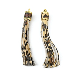 Разноцветный Пу кожа кисточкой украшения кулон, с концами пластмассового шнура ccb, золотые, красочный, 110x14 мм, отверстие : 4.5 мм