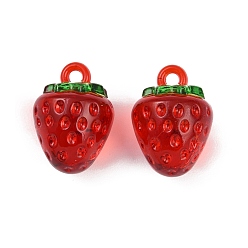 Красный Прозрачные смоляные подвески, клубника, красные, 19x13.5x13.5 мм, отверстие : 2 мм
