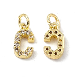 Letter C Real 18K Gold Plated Brass Micro Pave Clear Cubic Zirconia Charms, with Jump Ring, Letter.C, 11.5x6x2.5mm, Hole: 3.4mm