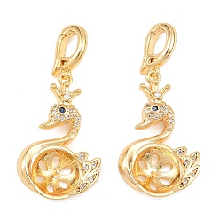 Настоящее золото 18K Кулоны из латуни с кубическим прозрачным цирконием, лебедь, за половину пробурено бисера, реальный 18 k позолоченный, 35 мм