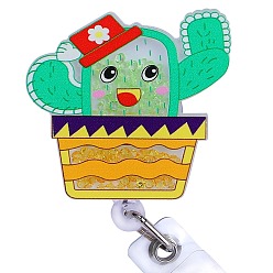 Кактус Катушка для значков из акрила и АБС-пластика с эффектом зыбучих песков со стразами, выдвижной держатель для бейджа, золотые, 98 мм, Кактус: 49x53 мм.