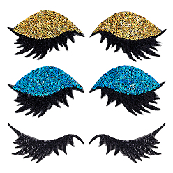 Mixed Color 6 Pairs 3 Styles PET Plastic & Paillette Clothing Patches, Eye, Mixed Color, 30~68x110~114x1.5mm, 2pairs/style