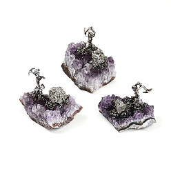 Аметист Скульптура из кластера натурального аметиста, со старинным серебряным сплавом шахтер, для украшения рабочего стола домашнего офиса, 40~65x33~50x40~65 мм
