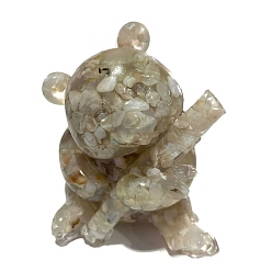 Cherry Blossom Agate Resin Panda Display Decoration, with Natural Cherry Blossom Agate Chips Inside for Home Office Desk Decoration, 65x65x85mm