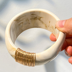 Желтая Старая Ткань  Массивные браслеты из мраморной смолы для женщин, с обмоткой из золотой проволоки, старое кружево, внутренний диаметр: 2.56 дюйм (6.5 см)