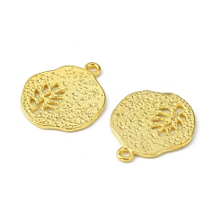 Golden Tibetan Style Alloy Pendants, Cadmium Free & Nickel Free & Lead Free, Flat Round with Leaf, Golden, 22x18x1mm, Hole: 1mm