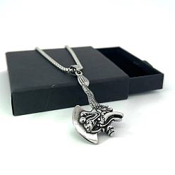 Нержавеющая Сталь Цвет Мужское панк-рок ожерелье из нержавеющей стали с подвеской в виде топора дракона, цвет нержавеющей стали