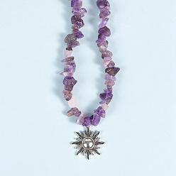 Amethyst Natural Amethyst Necklaces, with Alloy Charms, Sun, 14.57 inch(37cm)