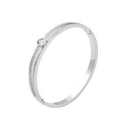 Stainless Steel Color 304 Stainless Steel Pave Crystal Rhinestone Hinged Bangles, with Glass, Stainless Steel Color, Inner Diameter: 2-1/4x2 inch(5.8x5.05cm)