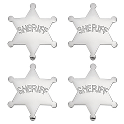 Платина 4 шт. брошь-булавка в виде звезды из сплава со словом «шериф» для аксессуаров к костюму, платина, 60x53 мм