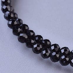 Spinel Natural Black Spinel Beaded Necklaces, with Brass Lobster Claw Clasps, Faceted Round Beads, 16.5 inch~16.7 inch(42~42.5cm)x3~3.5mm